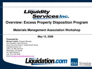 Overview: Excess Property Disposition Program Materials Management Association Workshop