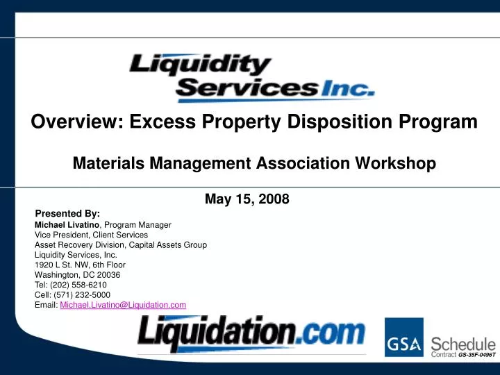 overview excess property disposition program materials management association workshop