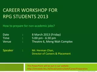 Career Workshop for RPg students 2013
