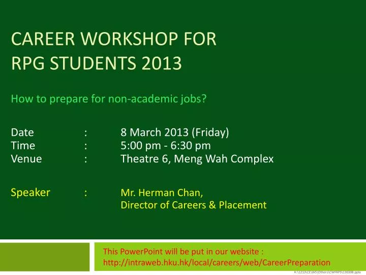 career workshop for rpg students 2013