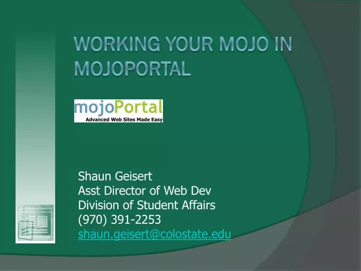 working your mojo in mojoportal