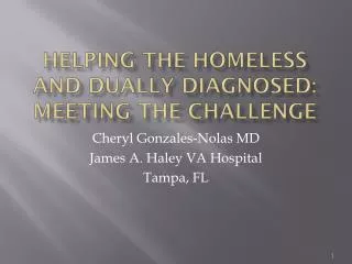 Helping the Homeless and dually diagnosed: meeting the challenge