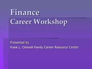 Finance Career Workshop
