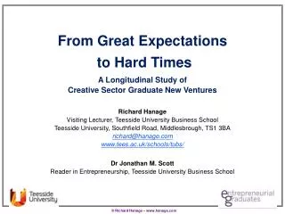 From Great Expectations to Hard Times A Longitudinal Study of Creative Sector Graduate New Ventures Richard Hanage