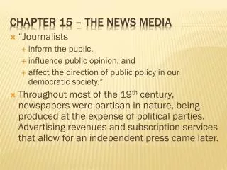 Chapter 15 – The News Media
