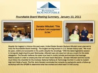 Roundtable Board Meeting Summary, January 10, 2011