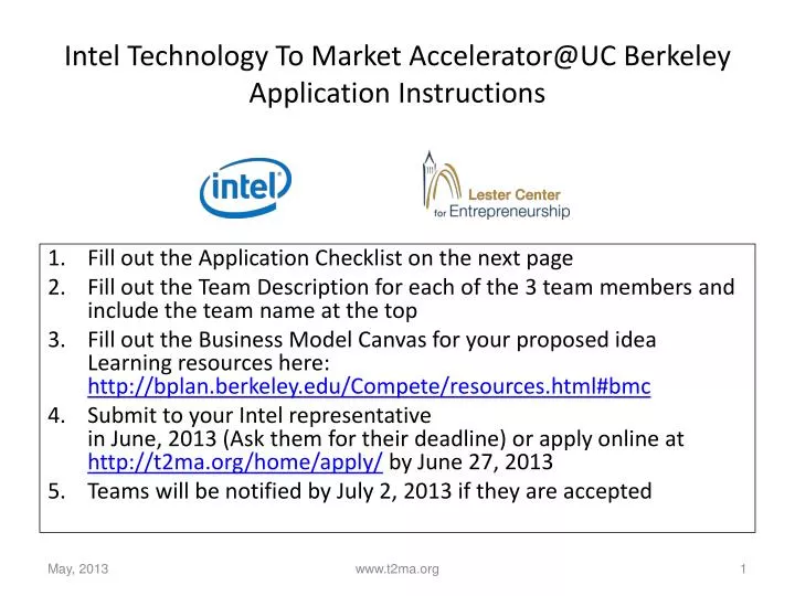 intel technology to market accelerator@uc berkeley application instructions