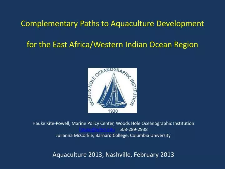 complementary paths to aquaculture development for the east africa western indian ocean region
