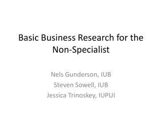 Basic Business Research for the Non-Specialist