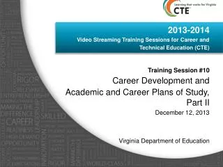 2013-2014 Video Streaming Training Sessions for Career and Technical Education (CTE) Training Session #10 Career Deve