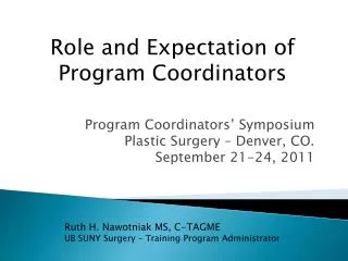 Program Coordinators’ Symposium Plastic Surgery – Denver, CO. September 21-24, 2011