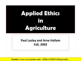 Applied Ethics in Agriculture