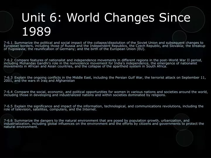 unit 6 world changes since 1989