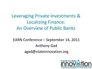 Leveraging Private Investments &amp; Localizing Finance: An Overview of Public Banks