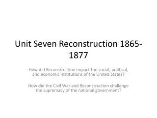 Unit Seven Reconstruction 1865-1877