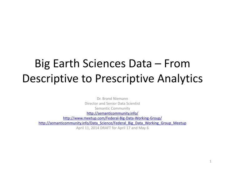 big earth sciences data from descriptive to prescriptive analytics