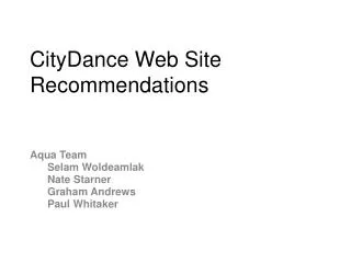 CityDance Web Site Recommendations