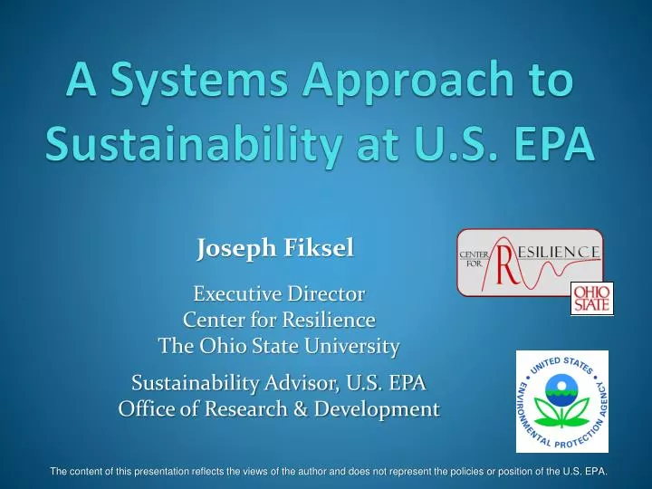 a systems approach to sustainability at u s epa