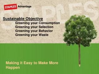 Sustainable Objective Greening your Consumption Greening your Selection Greening your Behavior Greening your Waste