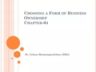 Choosing a Form of Business Ownership Chapter-04