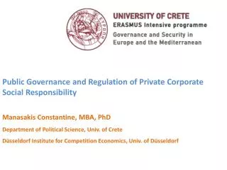 Public Governance and Regulation of Private Corporate Social Responsibility