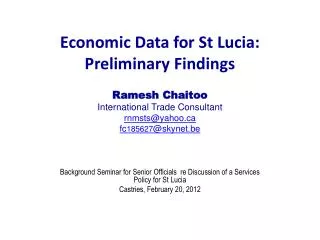 Economic Data for St Lucia: Preliminary Findings
