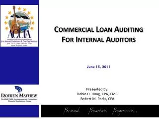 Commercial Loan Auditing For Internal Auditors