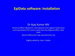 EpiData software: Installation