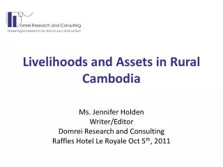 Livelihoods and Assets in Rural Cambodia