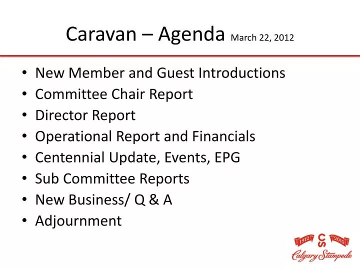 caravan agenda march 22 2012