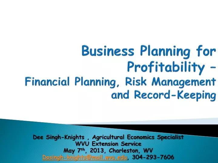 business planning for p rofitability financial planning risk management and record keeping