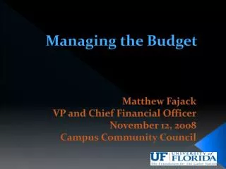 Managing the Budget