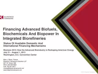 Financing Advanced Biofuels, Biochemicals And Biopower In Integrated Biorefineries