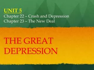 UNIT 5 Chapter 22 – Crash and Depression Chapter 23 – The New Deal