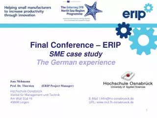 Final Conference – ERIP SME case study The German experience