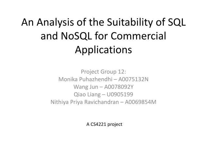 an analysis of the suitability of sql and nosql for commercial applications