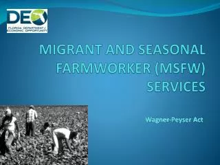 MIGRANT AND SEASONAL FARMWORKER (MSFW) SERVICES