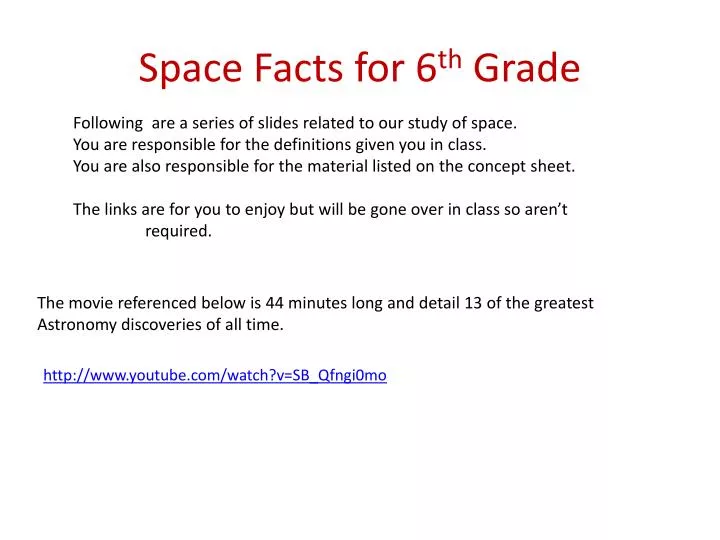 space facts for 6 th grade