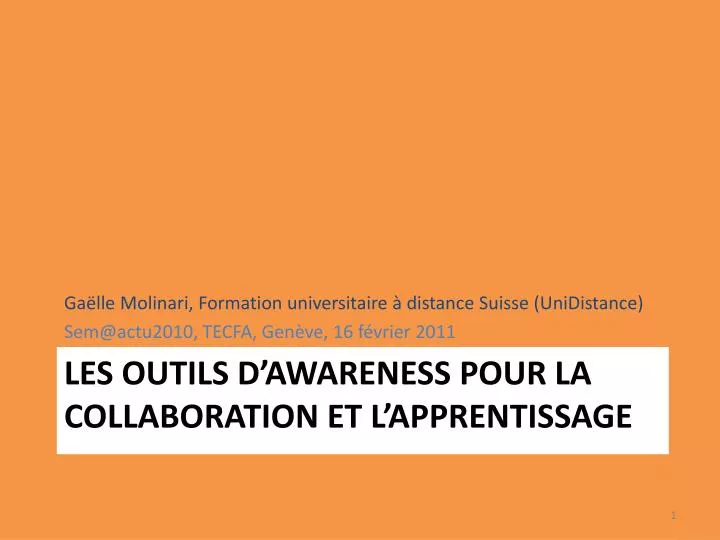 les outils d awareness pour la collaboration et l apprentissage