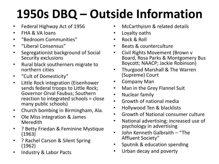 1950s dbq outside information