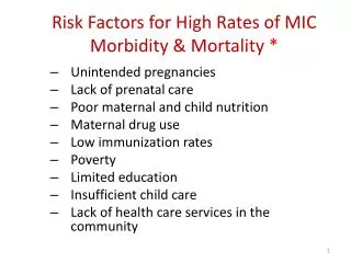 Risk Factors for High Rates of MIC Morbidity &amp; Mortality *
