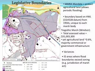 Variances ID areas where flood boundaries exceed zoning (e.g. jurisdiction of marsh act )