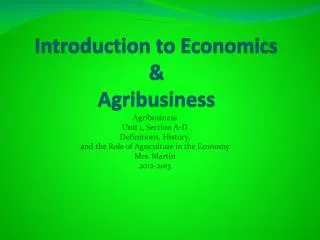 Introduction to Economics &amp; Agribusiness
