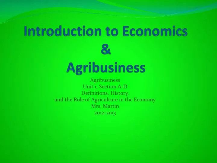 introduction to economics agribusiness