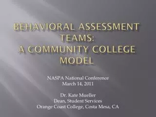 Behavioral assessment teams: a community college model