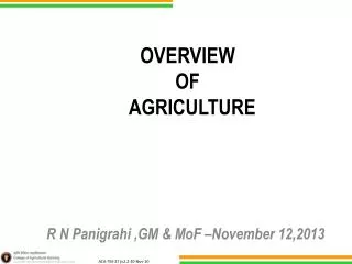 OVERVIEW OF AGRICULTURE