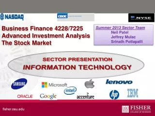 Business Finance 4228/7225 Advanced Investment Analysis The Stock Market