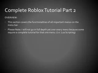 Complete Roblox Tutorial Part 2