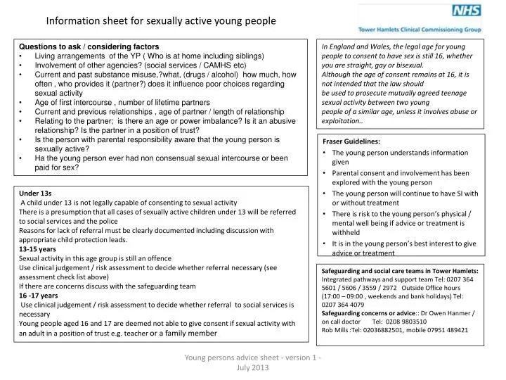 information sheet for sexually active young people