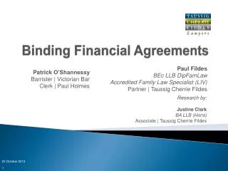 Binding Financial Agreements